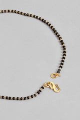 Gold Plated American Diamond And Black Beaded Mangalsutra