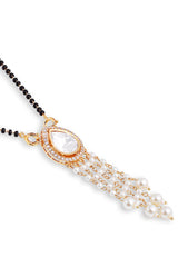 Gold Plated Black Beaded Kundan Polki Diamond Mangalsutra