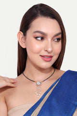 Gold Plated Black Beaded Kundan Polki Diamond Mangalsutra