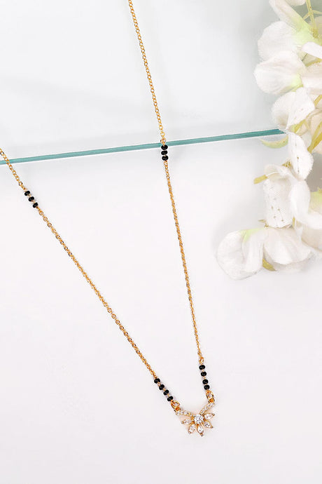 Gold Plated Black Beaded American Diamond Mangalsutra