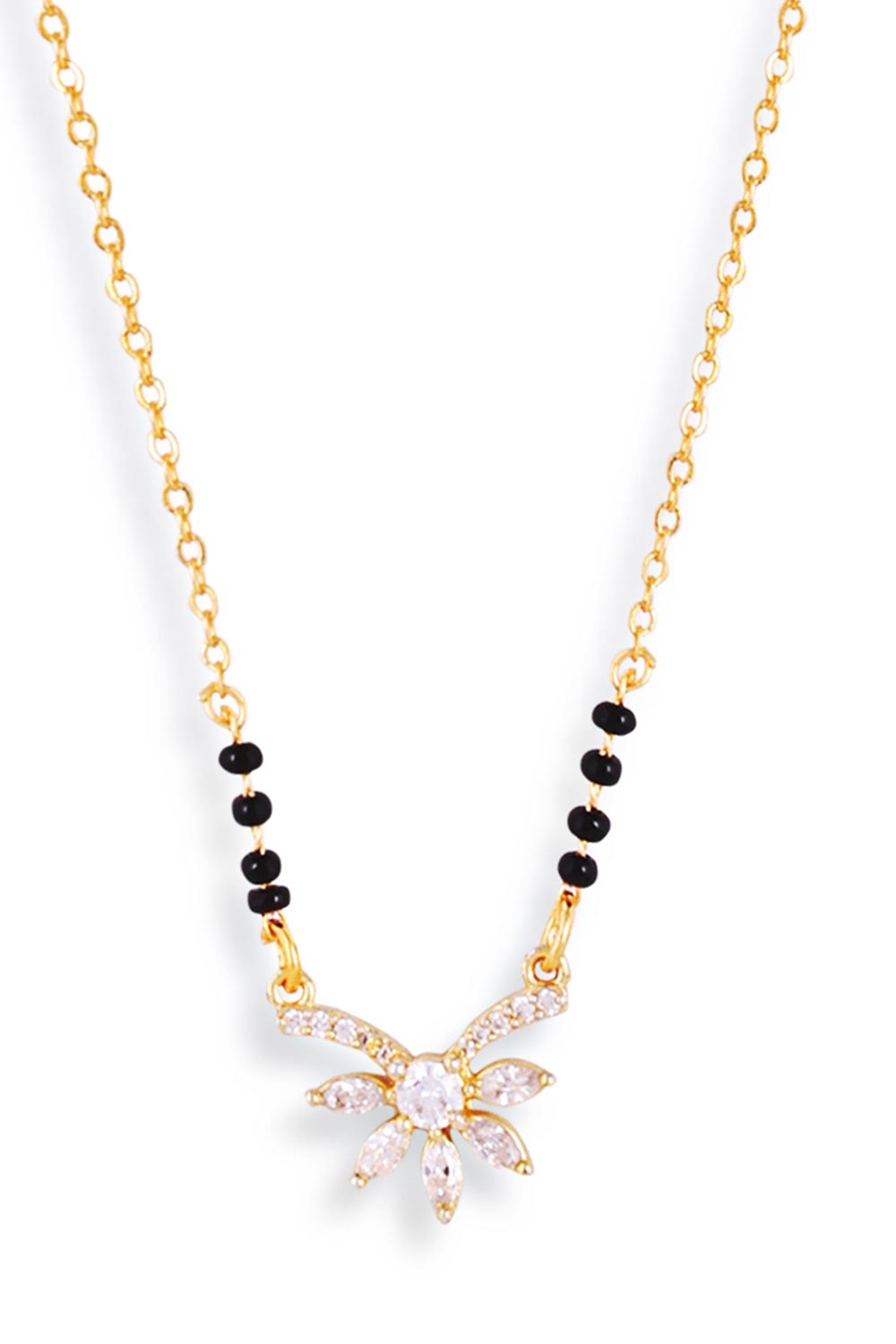 Gold Plated Black Beaded American Diamond Mangalsutra