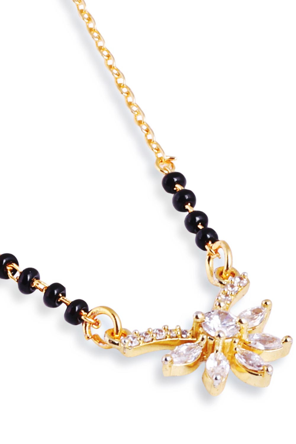 Gold Plated Black Beaded American Diamond Mangalsutra