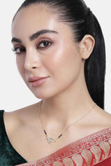 Gold Plated American Diamond And Black Beaded Mangalsutra