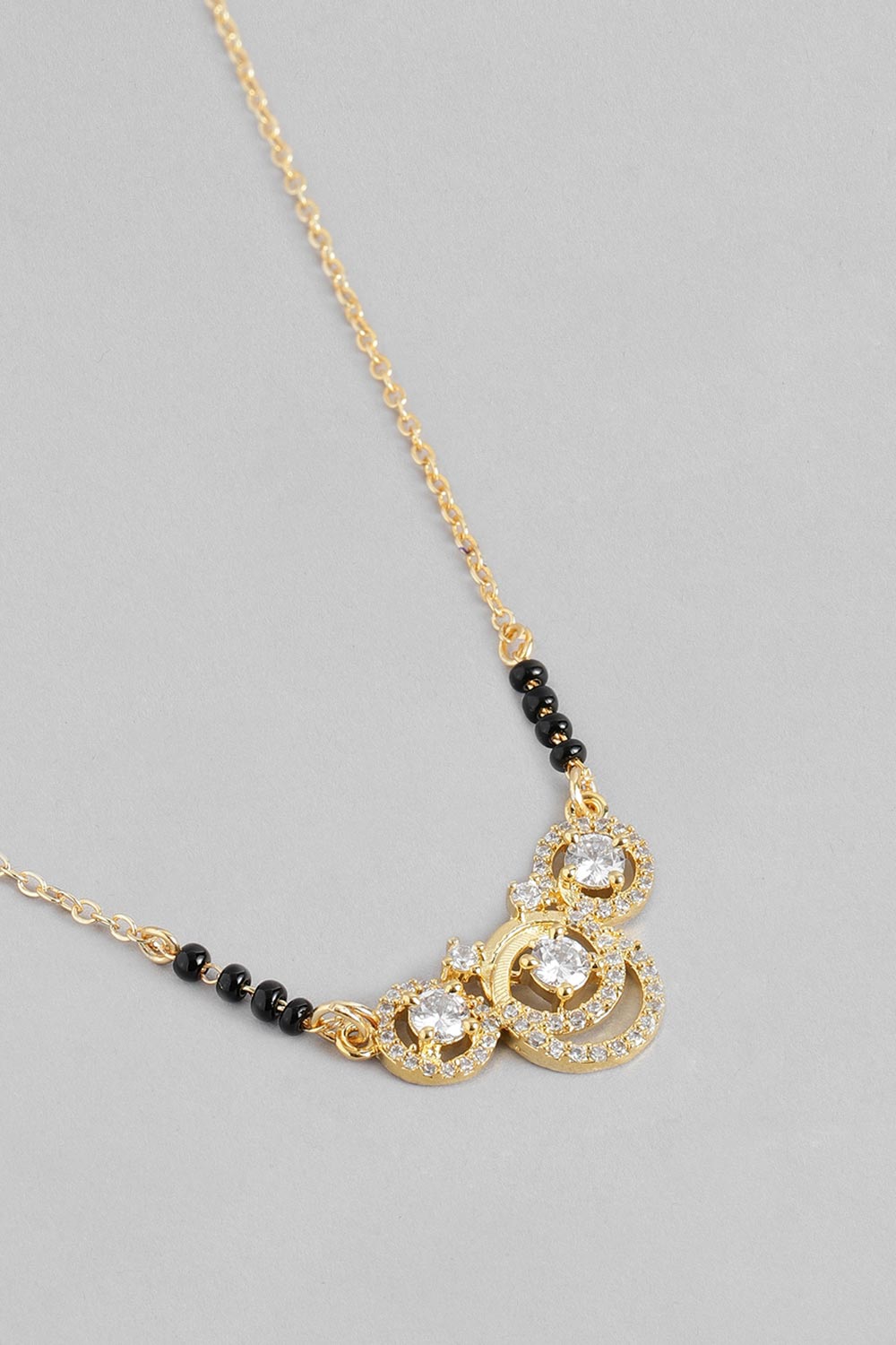 Gold Plated American Diamond And Black Beaded Mangalsutra