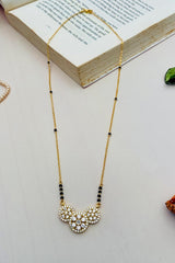 Gold Plated American Diamond And Black Beaded Mangalsutra