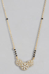 Gold Plated American Diamond And Black Beaded Mangalsutra