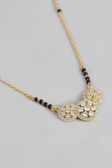 Gold Plated American Diamond And Black Beaded Mangalsutra