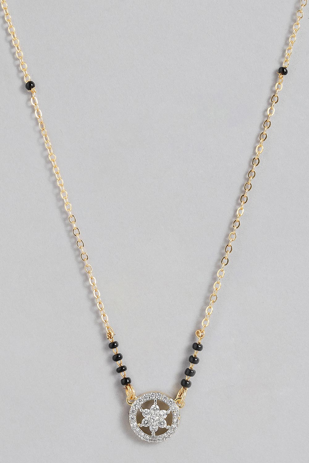 Gold Plated American Diamond And Black Beaded Mangalsutra