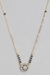 Gold Plated American Diamond And Black Beaded Mangalsutra