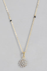 Gold Plated American Diamond And Black Beaded Mangalsutra