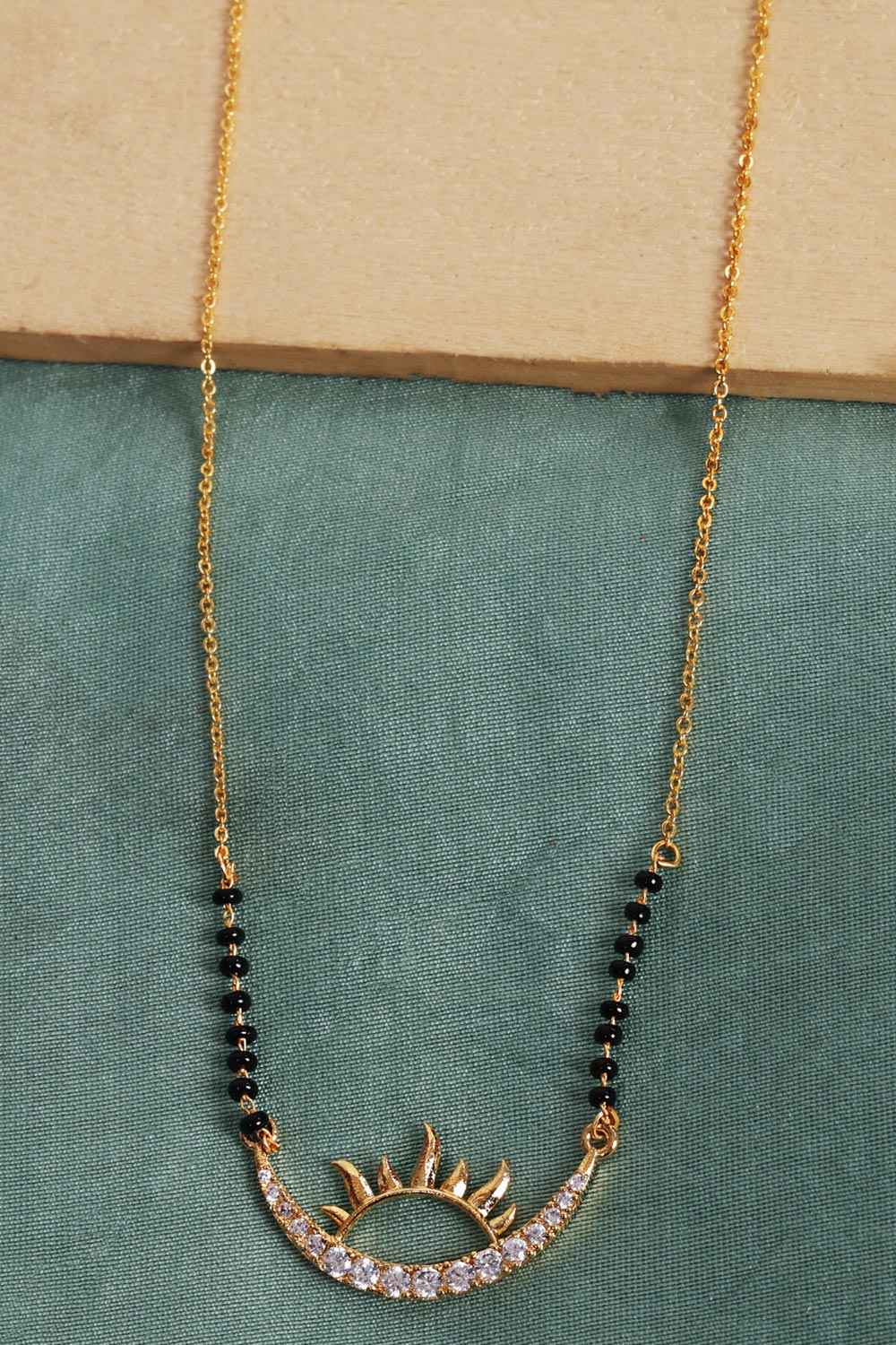 Gold Plated Black Beaded American Diamond Mangalsutra