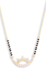 Gold Plated Black Beaded American Diamond Mangalsutra