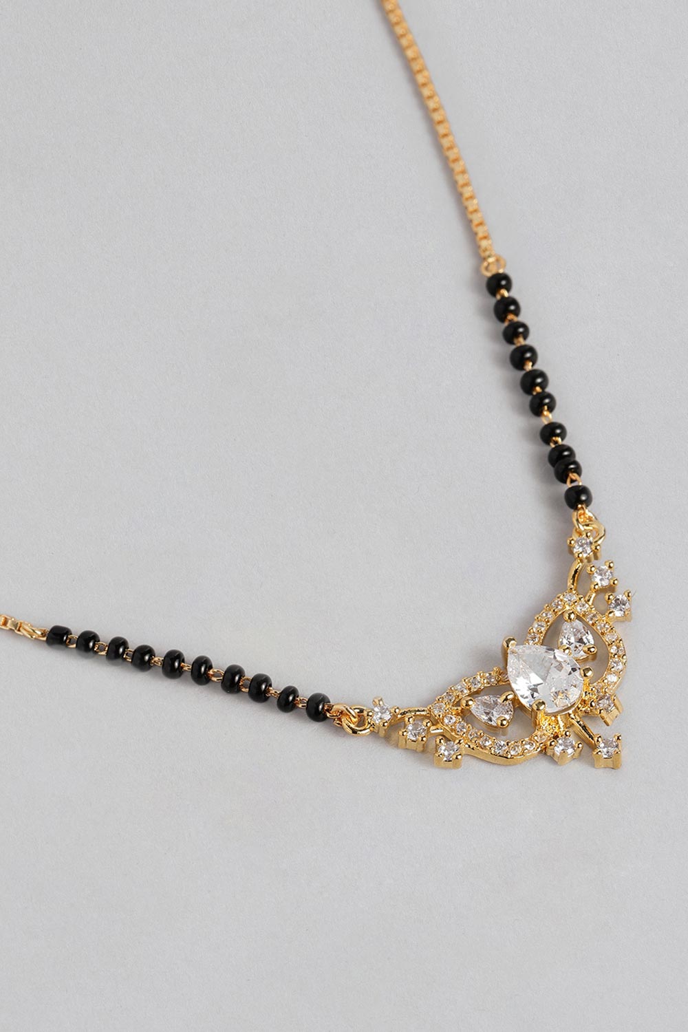 Gold Plated Black Beaded American Diamond Mangalsutra