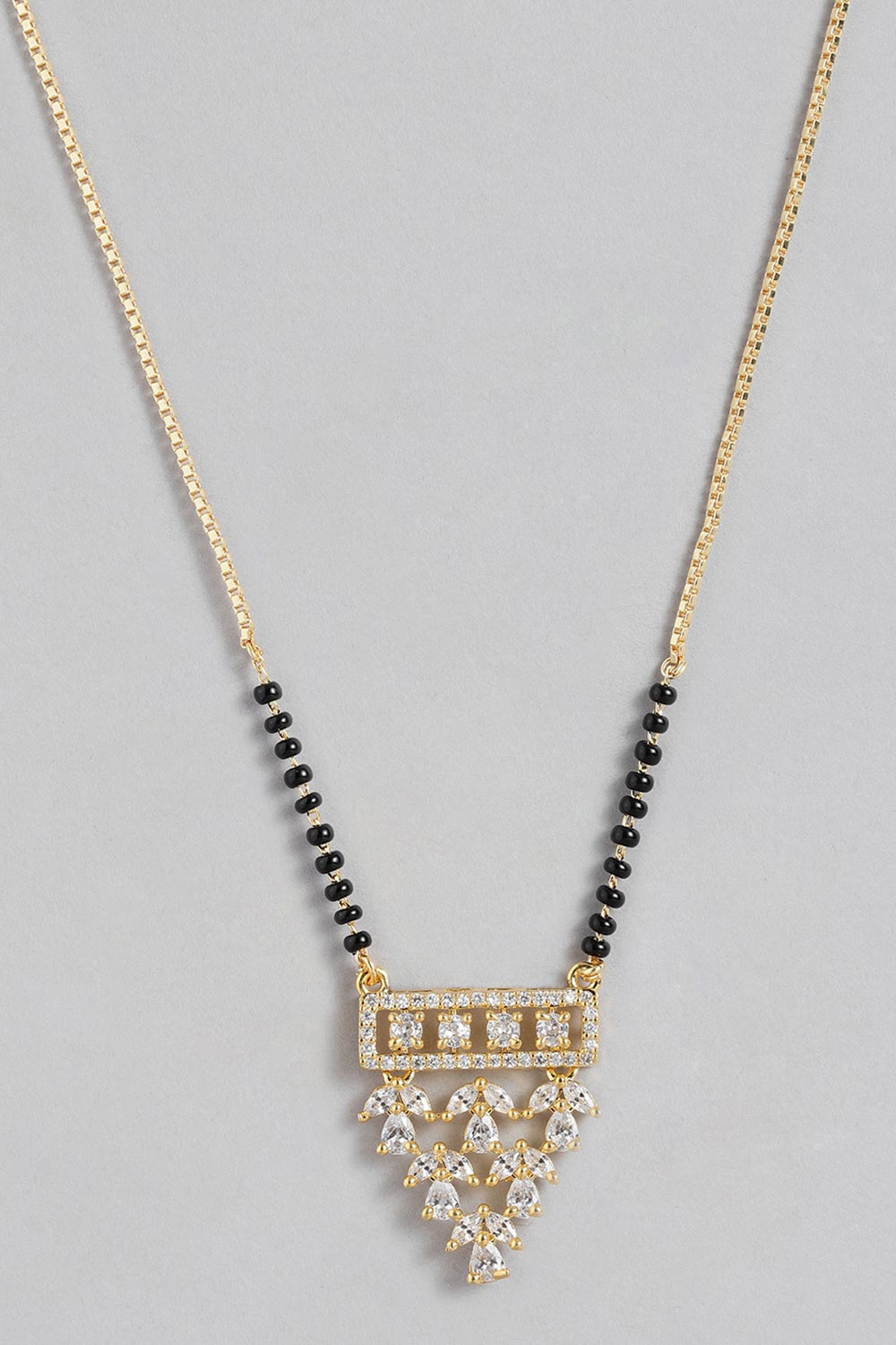 Gold Plated Black Beaded American Diamond Mangalsutra