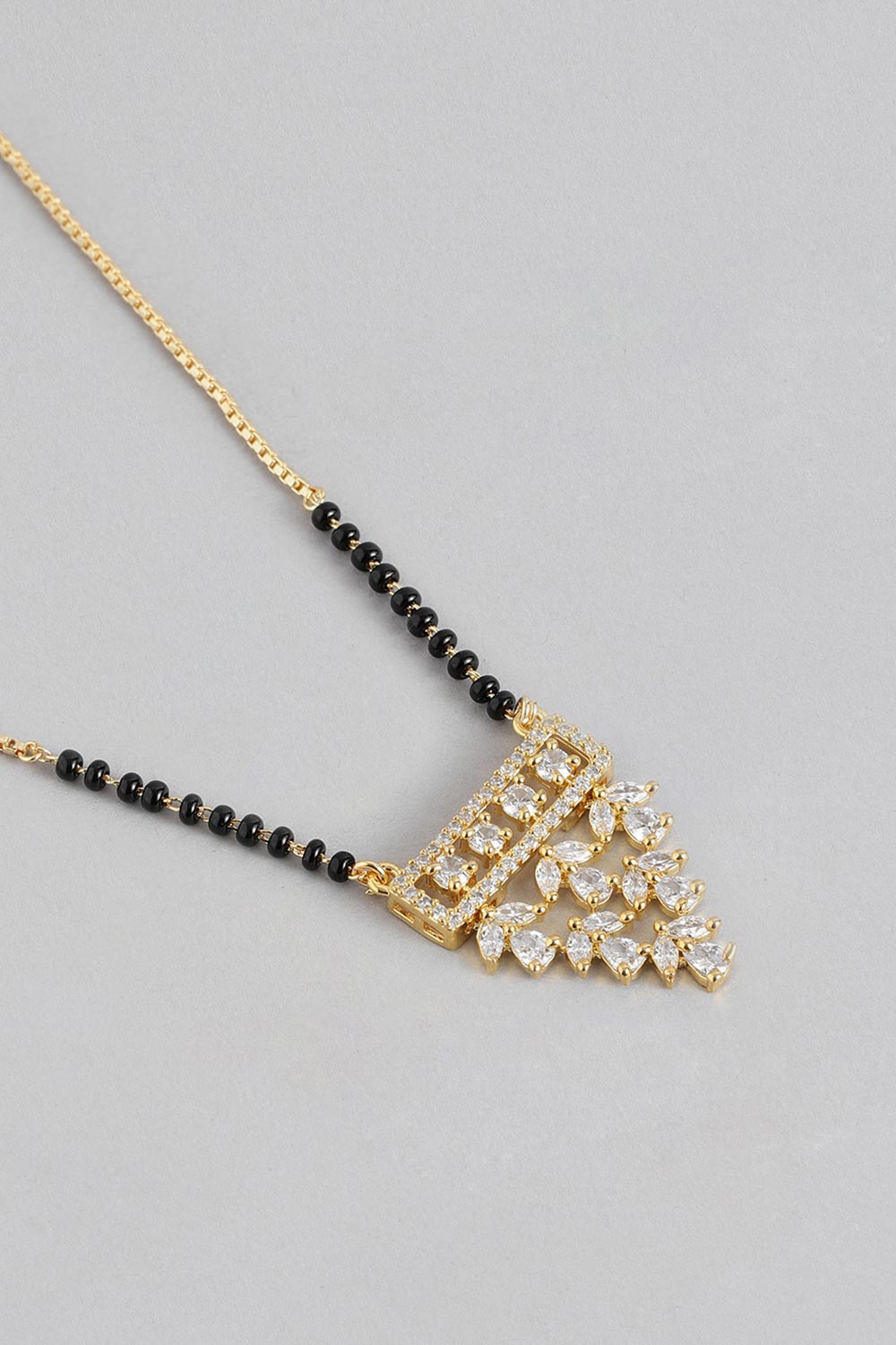 Gold Plated Black Beaded American Diamond Mangalsutra