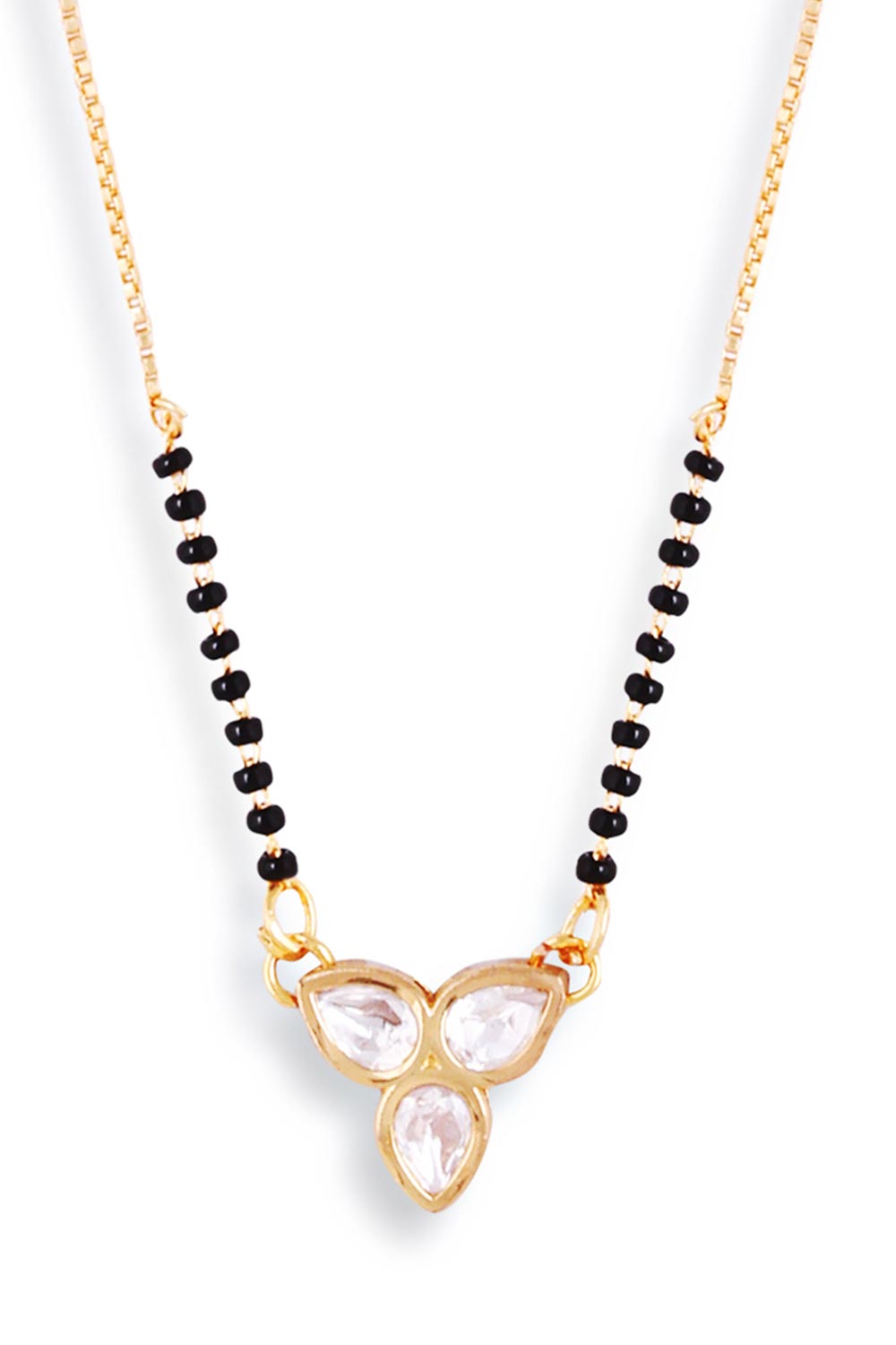 Gold Plated Black Beaded Kundan Polki Diamond Mangalsutra