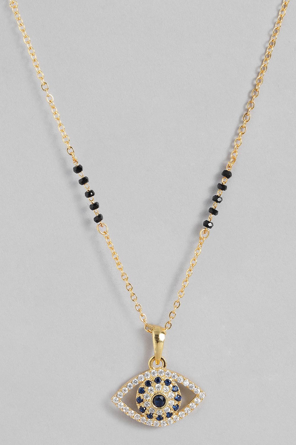 Gold Plated American Diamond And Black Beaded Mangalsutra