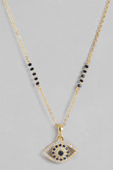 Gold Plated American Diamond And Black Beaded Mangalsutra