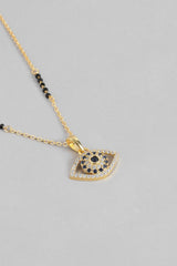 Gold Plated American Diamond And Black Beaded Mangalsutra