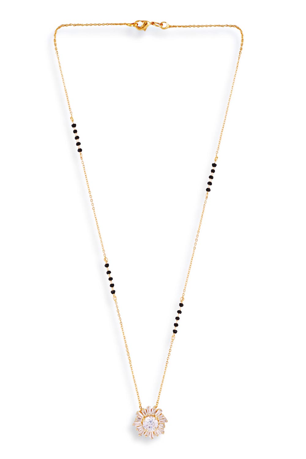 Gold Plated Black Beaded American Diamond Mangalsutra