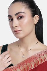 Gold Plated American Diamond And Black Beaded Mangalsutra