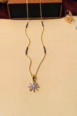 Gold Plated American Diamond And Black Beaded Mangalsutra