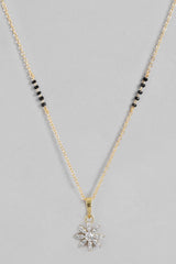 Gold Plated American Diamond And Black Beaded Mangalsutra