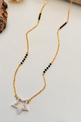 Gold Plated American Diamond And Black Beaded Mangalsutra