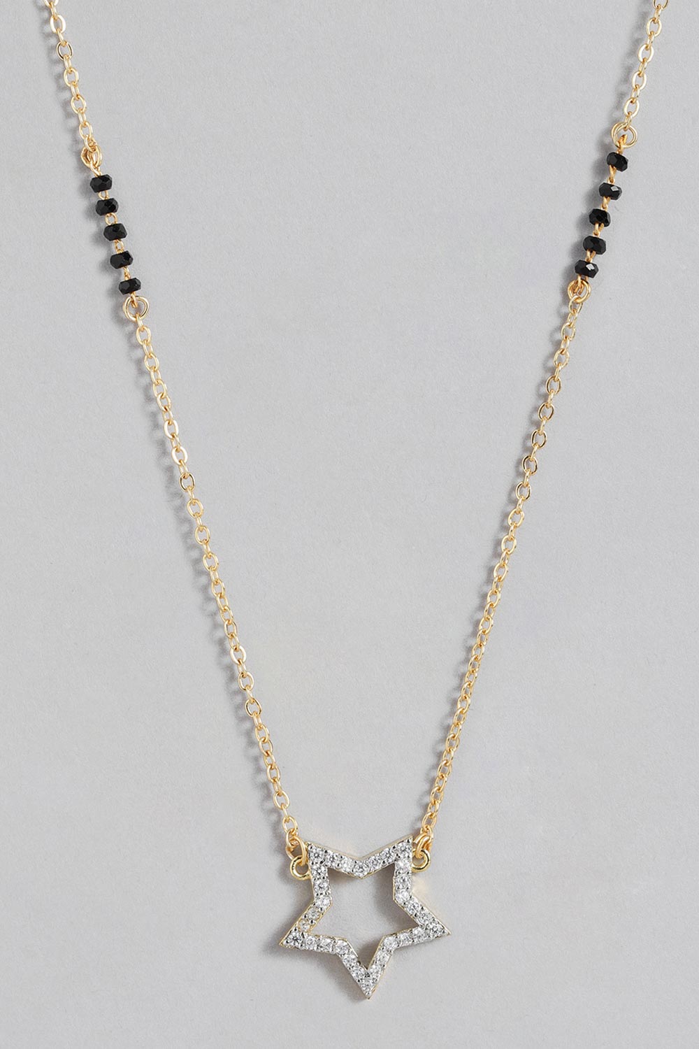 Gold Plated American Diamond And Black Beaded Mangalsutra