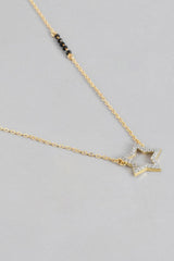 Gold Plated American Diamond And Black Beaded Mangalsutra