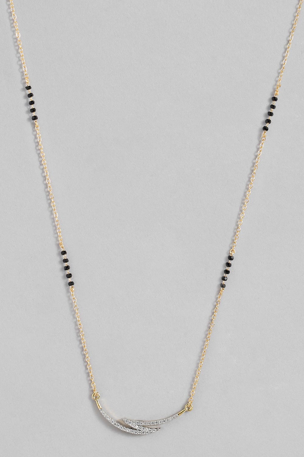 Gold Plated American Diamond And Black Beaded Mangalsutra