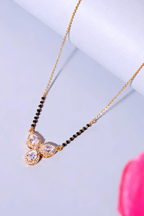 Gold Plated Black Beaded American Diamond Mangalsutra