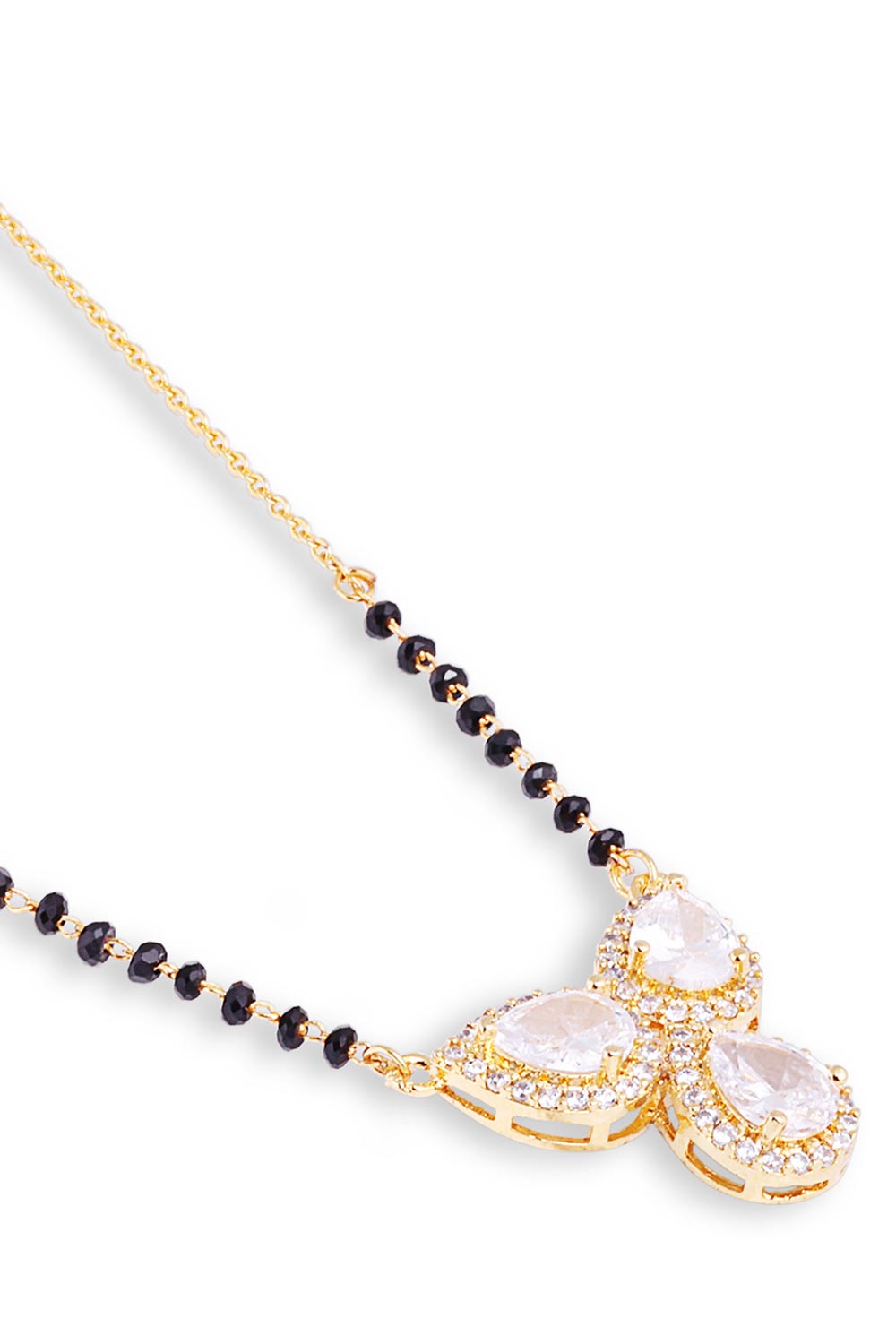 Gold Plated Black Beaded American Diamond Mangalsutra