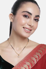 Gold Plated American Diamond And Black Beaded Mangalsutra