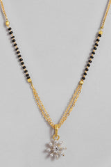 Gold Plated American Diamond And Black Beaded Mangalsutra