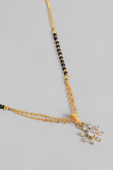 Gold Plated American Diamond And Black Beaded Mangalsutra