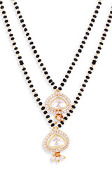 Gold Plated Black Beaded And Kundan Polki Diamond Mangalsutra