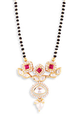 Gold Plated Black Beaded And Kundan Polki Diamond Mangalsutra