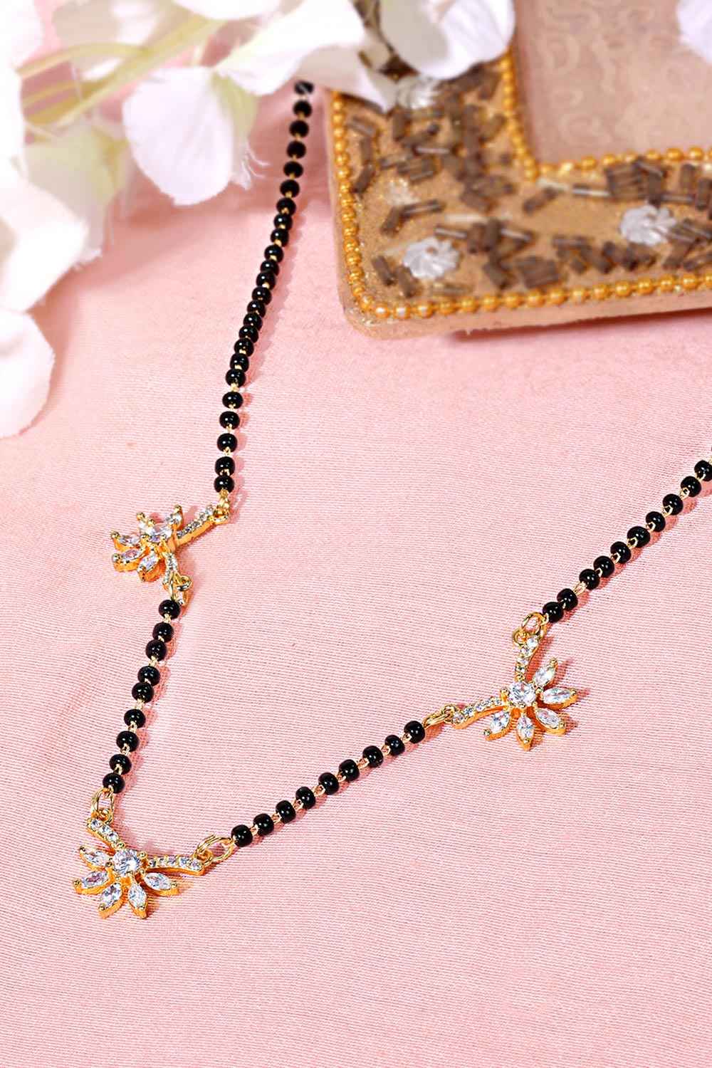 Gold Plated Black Beaded American Diamond Mangalsutra