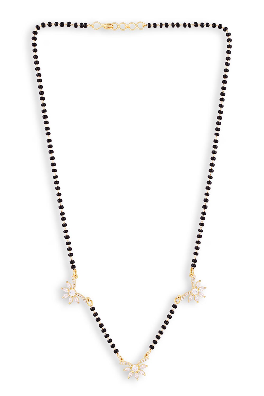 Gold Plated Black Beaded American Diamond Mangalsutra