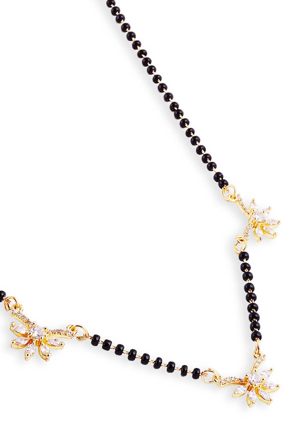 Gold Plated Black Beaded American Diamond Mangalsutra