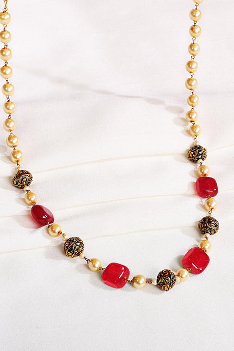 Gold Plated Jaipuri Beads Pearls Jewellery Mala Without Earrings