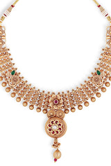 Gold Plated Kemp Stone Antique Necklace And Earrings Jewellery Set