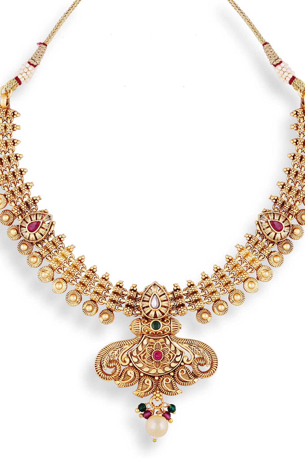 Gold Plated Kemp Stone Antique Necklace And Earrings Jewellery Set