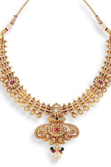 Gold Plated Kemp Stone Antique Necklace And Earrings Jewellery Set