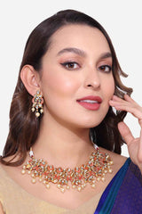 Gold Plated Kundan Polki Necklace With Earrings