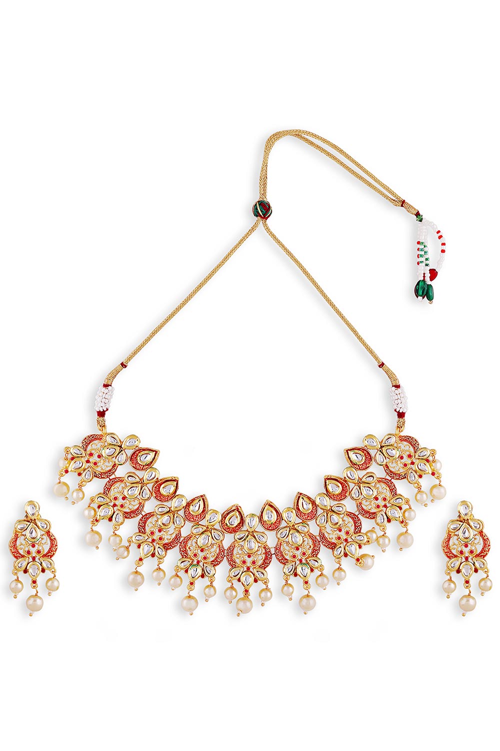 Gold Plated Kundan Polki Necklace With Earrings