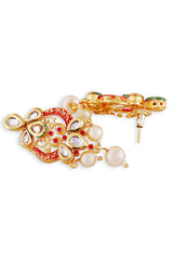 Gold Plated Kundan Polki Necklace With Earrings