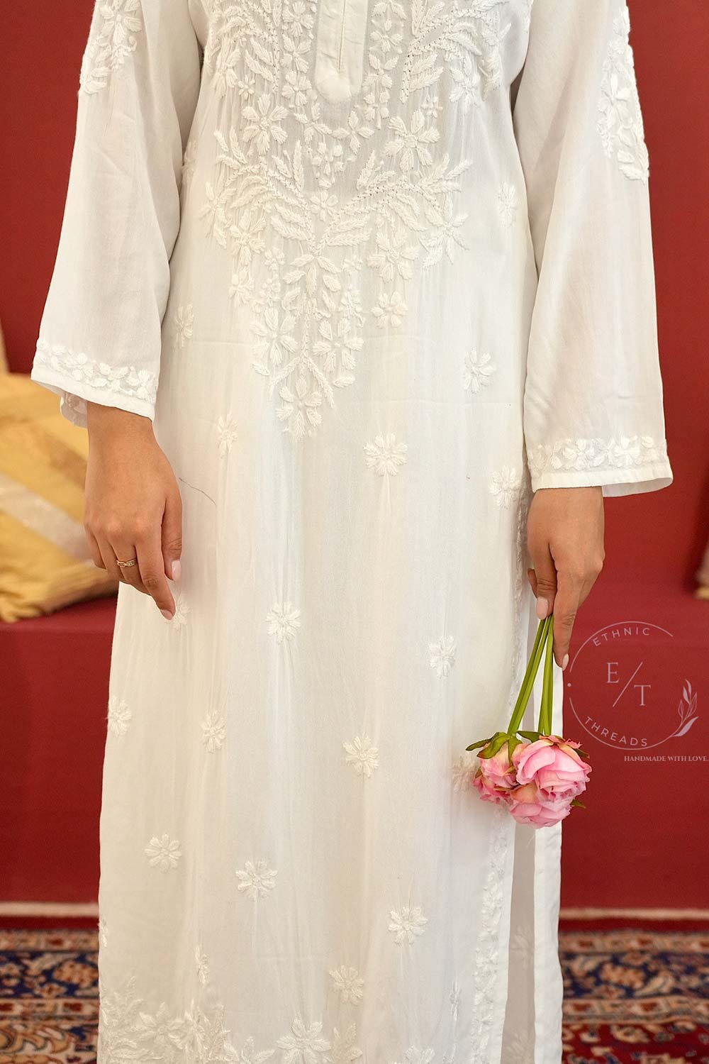 Gulbahar Chikanakri kurti in White