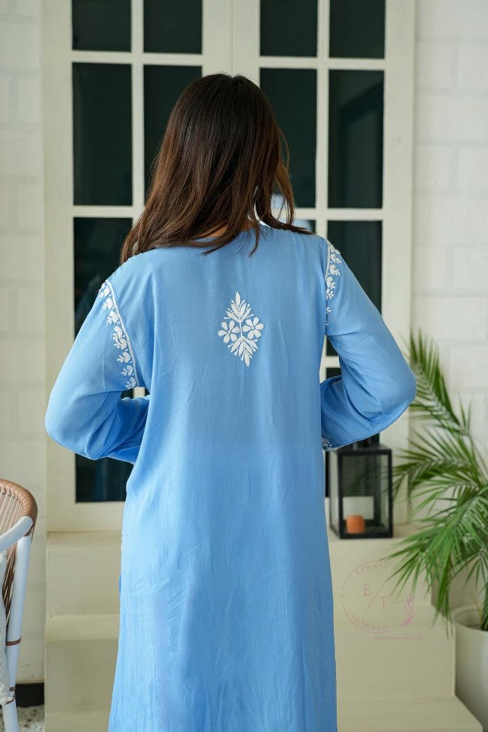 Gul dori chikankari modal kurti in powder Blue